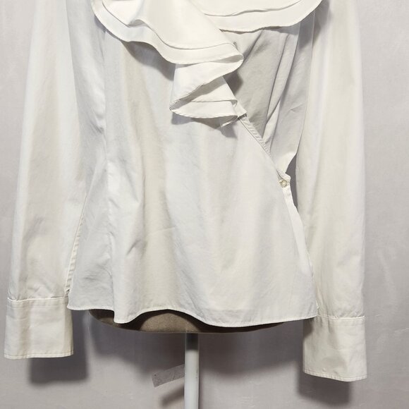 Lauren Ralph Lauren Women's Large White Ruffle Deep V Neck Long Sleeve Wrap Top - Picture 3 of 14